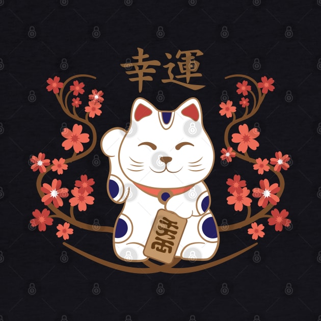 Maneki-neko cat with good luck kanji by Nartissima